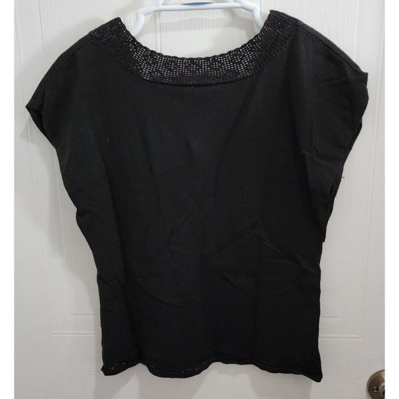 Loft Women's Sleeveless V Neck Crochet Trim Knit Top Y2K Style Black Size Medium - Picture 7 of 8